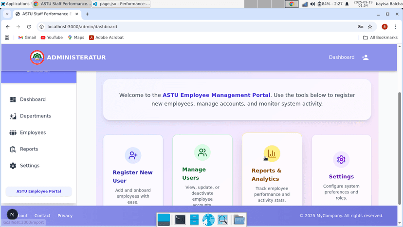 Employee Performance Evaluation System used for ASTU staff assessment.